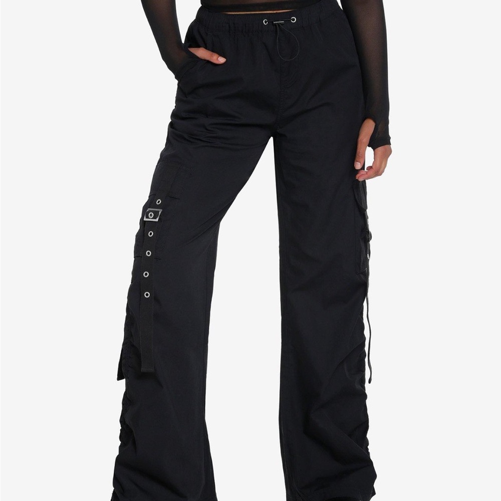 Hot Topic Black Wide Leg Side Drawcord Pants